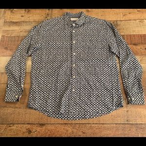 7 diamonds mens longs sleeve casual button down shirt blue with white dots - XL